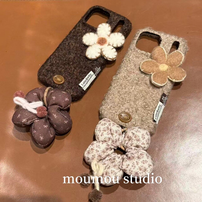 秋冬ins毛绒立体花朵适用苹果17promax新款iPhone16promax手机壳17小众少女14Pro高级感15pm个性创意13保护套