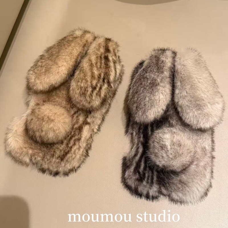 秋冬毛茸茸虎纹背影长耳兔适用苹果17promax新款iPhone16promax手机壳14Pro个性创意17高级感15P卡通13保护套