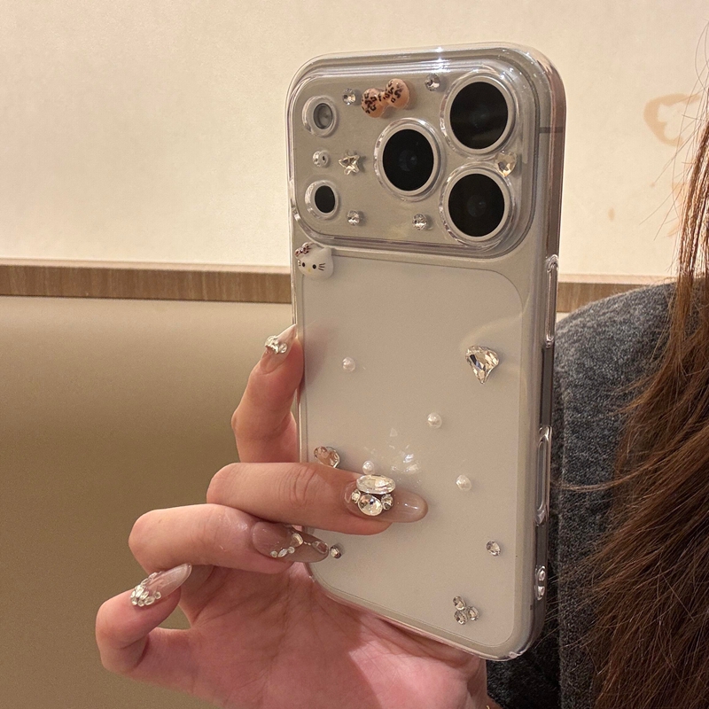 极简ins高级感立体珍珠透钻KT猫适用苹果17promax新款iPhone16promax手机壳17P小众14可爱13少女15透明保护套