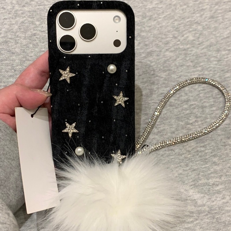 小众ins黑色绒布立体星星珍珠手绳适用苹果17promax新款iPhone16promax手机壳17创意14高级感15P少女13保护套,3C数码配件,手机保护套/壳,淘宝优惠券,粉丝福利购,淘宝优惠卷