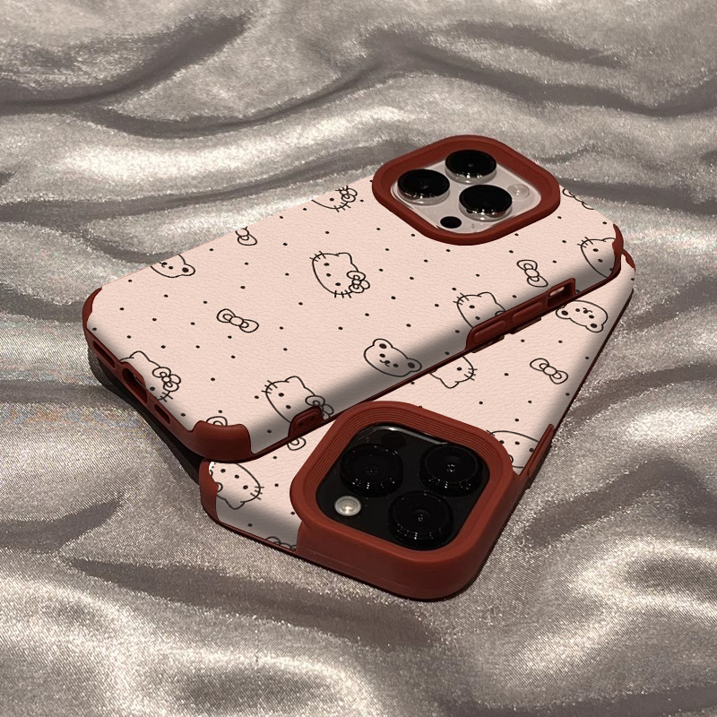 ins日韩波点KT猫适用iPhone15promax手机壳新款16苹果14p小羊皮质12高级感16promax网红女13红色新年15保护套