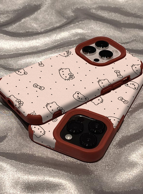 ins日韩波点KT猫适用iPhone15promax手机壳新款16苹果14p小羊皮质12高级感16promax网红女13红色新年15保护套