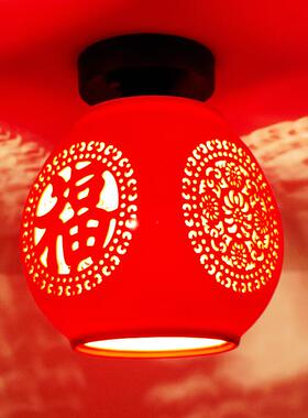 德镇中笼阳式台大红色陶瓷灯结婚礼品节日挂饰玄关走ZCS廊入户吸