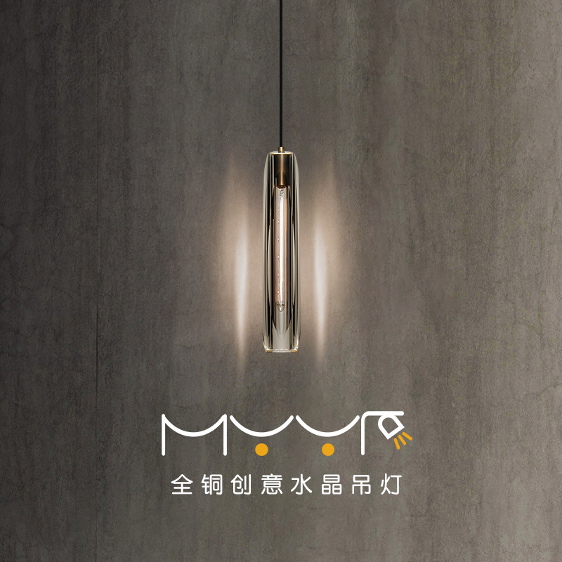 卧室床头水晶小吊灯简约现代全铜轻奢创意入户玄关长线吧台餐厅灯