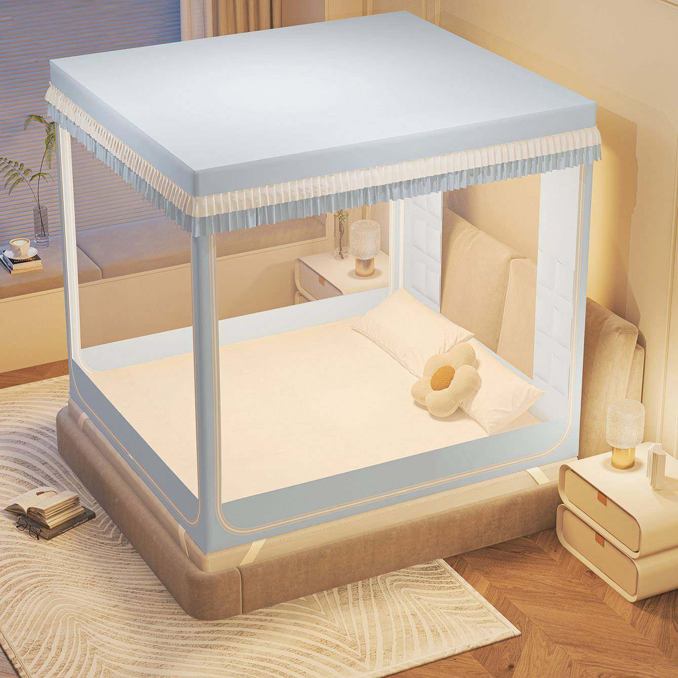 22色5新款A类全底防0摔纯光2602帘坐床式蚊帐遮家用卧室1.8米床幔,床上用品,蚊帐,淘宝优惠券,粉丝福利购,淘宝优惠卷