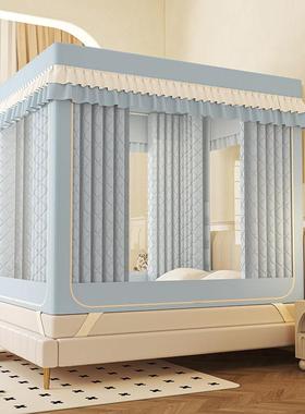 冬季保暖加光厚夹式棉遮床帘蚊帐一体SWK三门宝宝防摔防开尘床幔