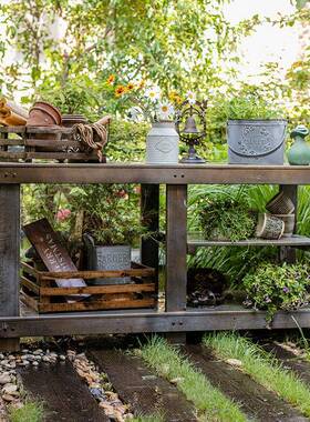 掬花涵防腐木架多层工台作多功能JJ26139置操作台户外园艺花盆架