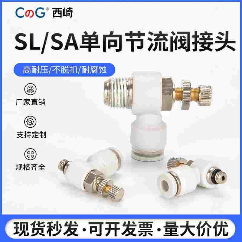 西崎白色气动调速单向管道气缸节流阀SA8 SL4-M5/6-01/8-02铜接头