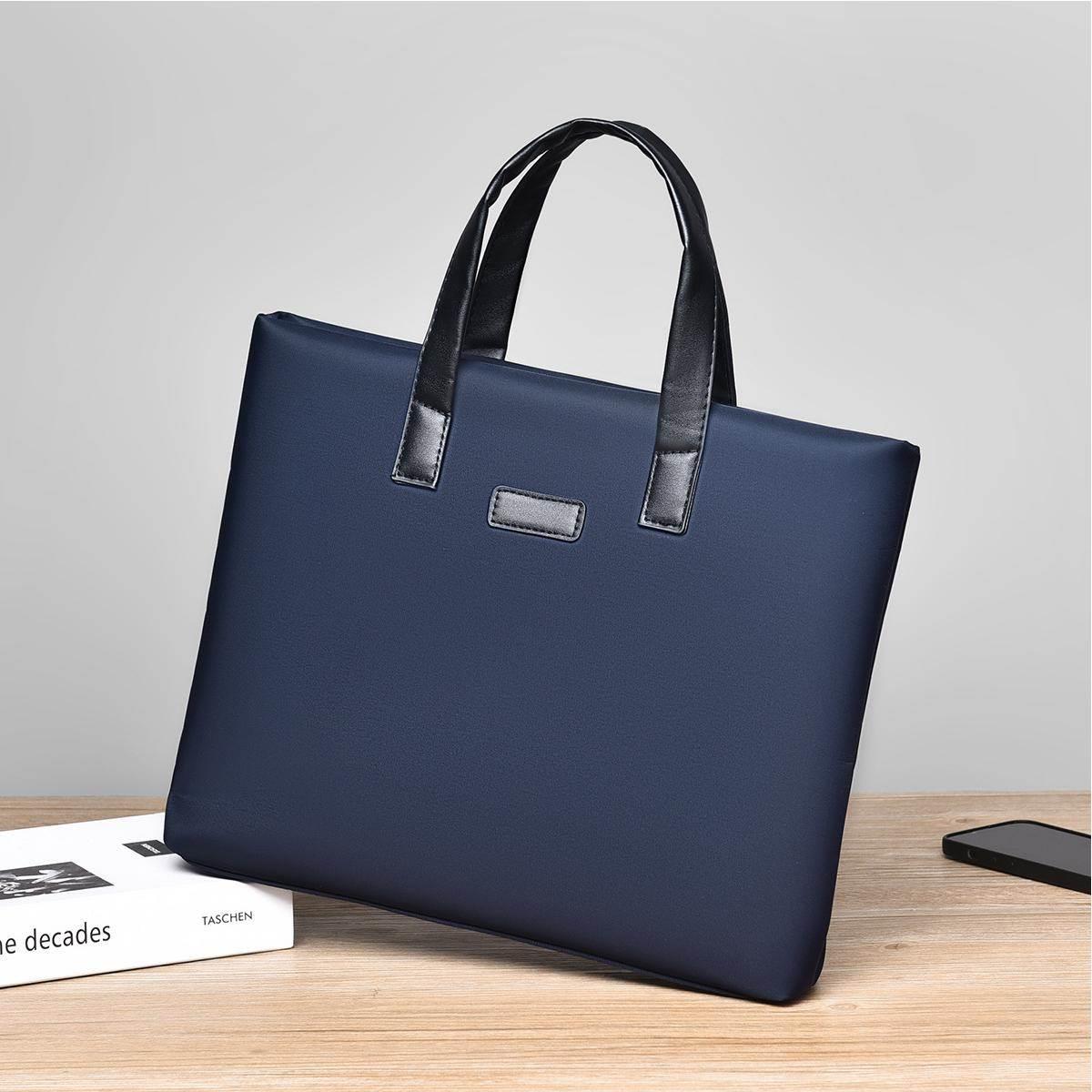 男士商务会议手提包加图案PU文件包印logo横款拉链公文包