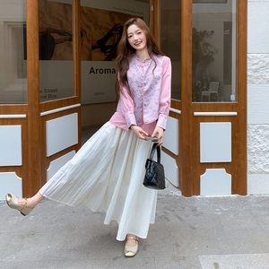 新中式盘扣印花马甲套装女2025秋季新款高级感优雅气质衬衫两件套