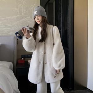 小香风白色仿水貂绒羊羔毛外套女冬季皮毛一体高级感韩系毛绒棉服,女装皮草,浙宝095(原288A)
