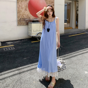 蓝色清纯甜美减龄吊带连衣裙女2025夏季新款爆款罩衫叠穿裙子图片
