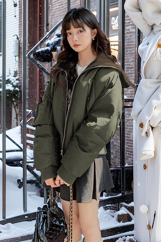 【主推现货】90白鸭绒撞色大翻领棒球羽绒服095-906-P285-K418,女装羽绒服,浙宝095(原288A)