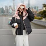 韩系撞色短款粉色羽绒服女2024冬季新款小个子拼色白鸭绒加厚外套，女装羽绒服，浙宝095(原288A)