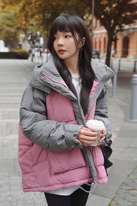【买家秀现货】2023撞色拼接工装白鸭绒羽绒服095-976-P245-K358