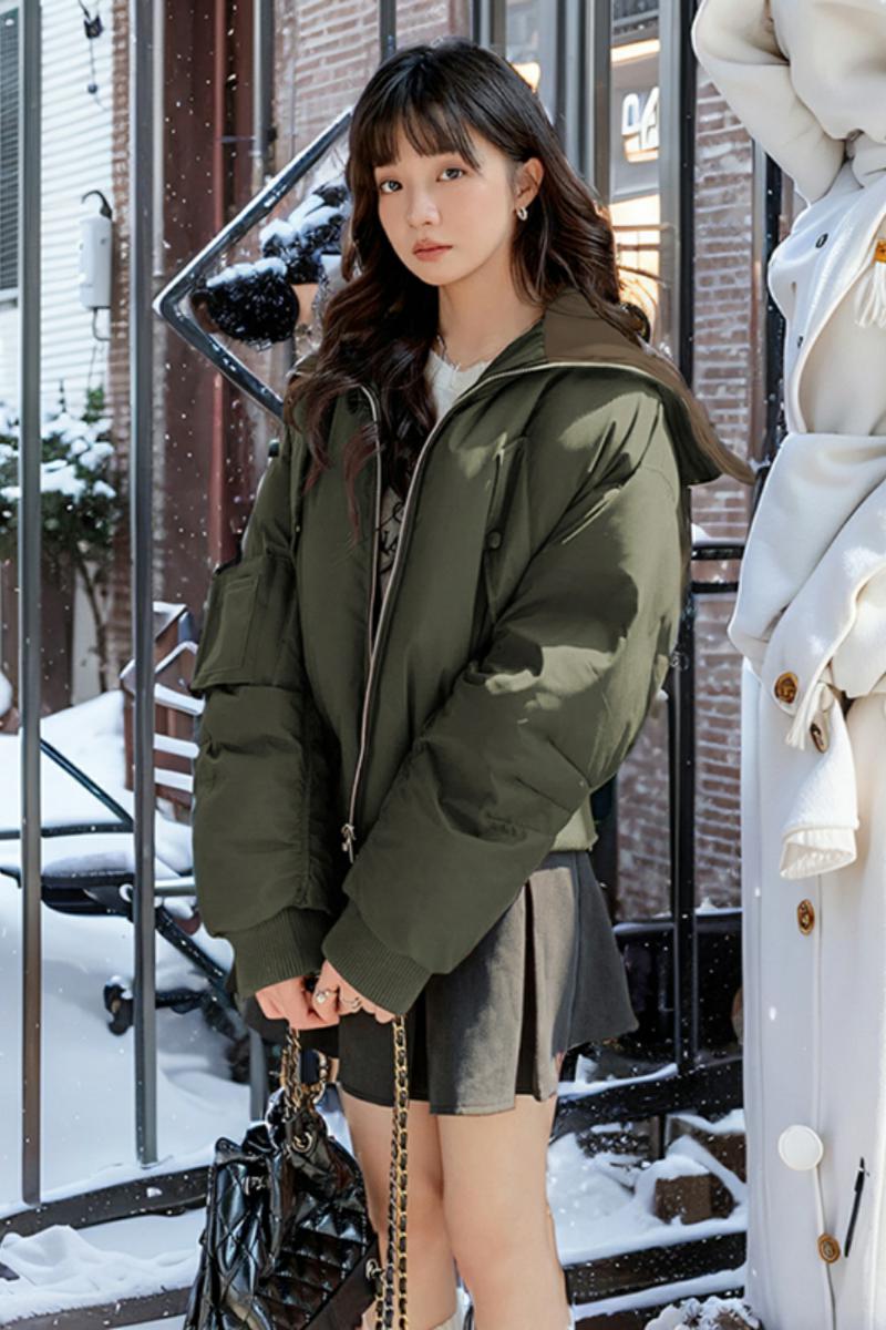 【主推现货】90白鸭绒撞色大翻领棒球羽绒服095-906-P285-K418,女装羽绒服,浙宝095(原288A)