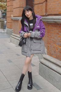 【已出货】2023新款撞色拼接工装白鸭绒羽绒服095-936-P245-K358图片