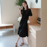 DATAO大陶2025夏装新款韩版宽松直筒宽松连衣裙黑色鱼尾卫衣裙女，女装连衣裙，浙宝095(原288A)