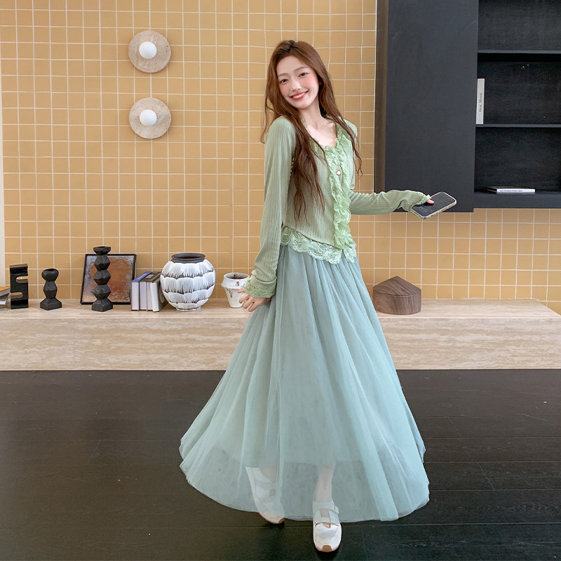 法式仙女风纯欲风时尚套装秋季女装长裙连衣裙夏季显瘦气质长袖,女装套装/套裙,浙宝095(原288A)
