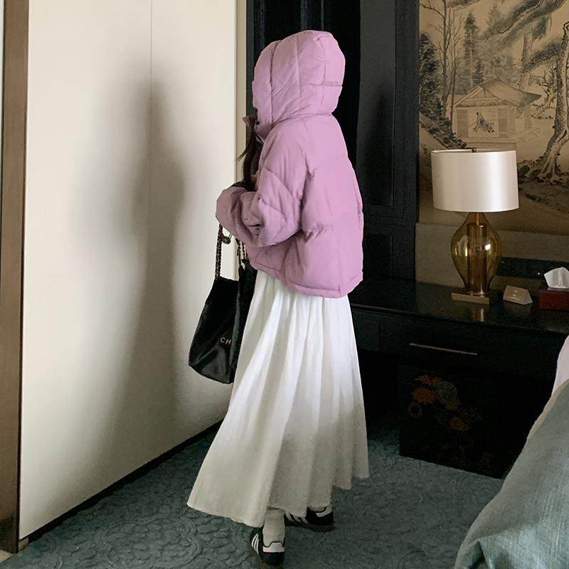 紫色短款羽绒服女2024冬季新款韩版连帽白鸭绒加厚保暖面包服外套,女装羽绒服,浙宝095(原288A)