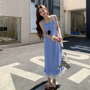 蓝色清纯甜美减龄吊带连衣裙女2025夏季新款爆款罩衫叠穿裙子图片