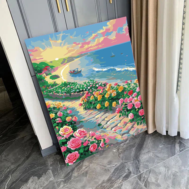 数字油画diy玫瑰手工填色油彩画治愈风景画手绘花卉客厅装饰画画图片