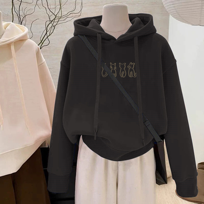 2025新款设计感连帽卫衣女秋冬宽松长袖加绒加厚洋气百搭美式上衣