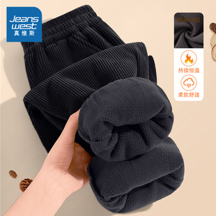 真维斯童装男童加厚裤子男孩一体绒加绒棉裤冬季儿童黑色灯芯绒裤