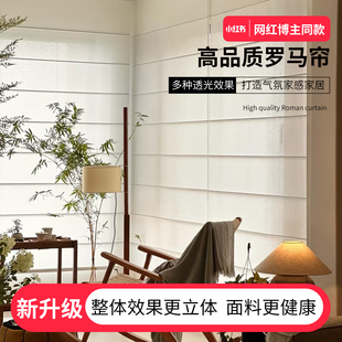 电动罗马帘亚麻窗帘遮光纱帘遮阳新款升降卷帘透光不透人客厅阳台