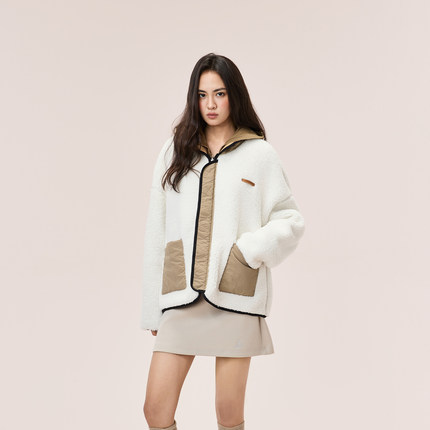 又见高山MetaMount CITY 拼接复古民族风立领撞色拼抓绒拉链外套