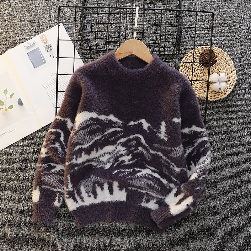 加厚秋冬季男童水貂绒毛衣