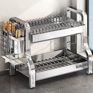 加厚碗碟收纳架厨房置物架碗架304不锈钢放碗筷柜家用碗盘沥水架