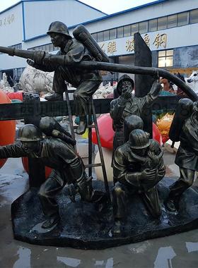 仿铜消防员雕塑消防主题铸铜人物雕像室外创意主题卡通雕像