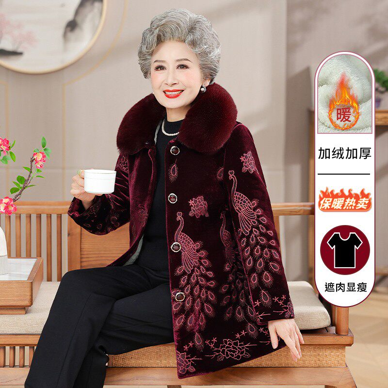 中老年人冬装女外套奶奶加绒加厚棉衣60岁70妈妈装冬季保暖大衣服