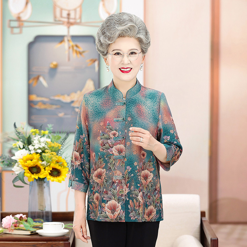 奶奶夏装女中老年人衬衫中袖妈妈夏装短袖老人老太太衣服薄款