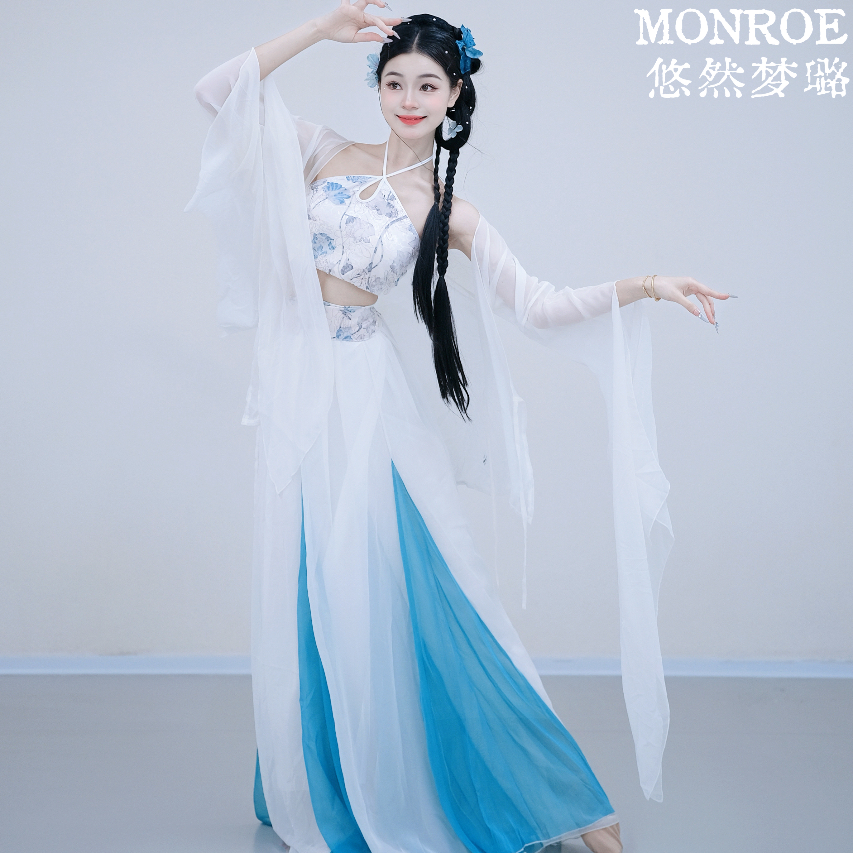 悠然梦璐古典舞练功服女新款中国风服装仙气表演服飘逸大摆裙纱衣