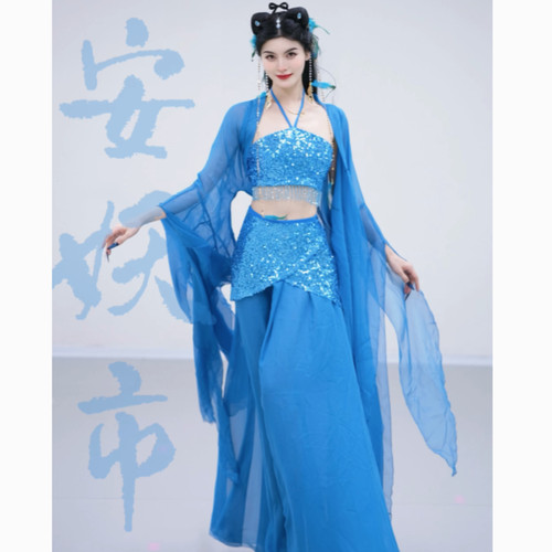 悠然梦璐原创古典舞练功服服装仙气表演服飘逸大摆裙亮片汉服纱衣