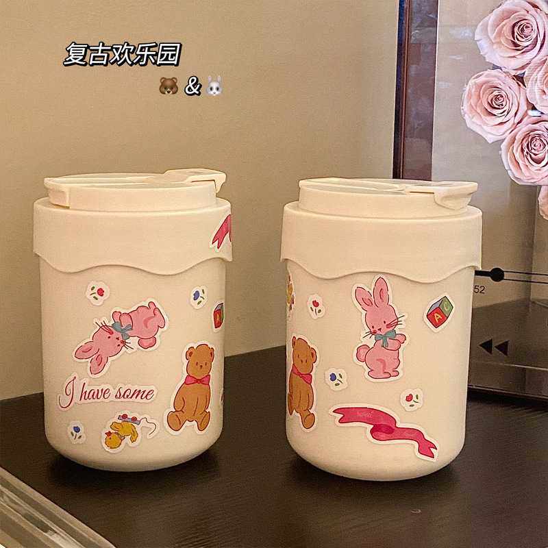 新款直销高颜值复古吸管杯小礼品女生304不锈钢咖啡杯双饮杯学生,餐饮具,随手杯,淘宝优惠券,粉丝福利购,淘宝优惠卷