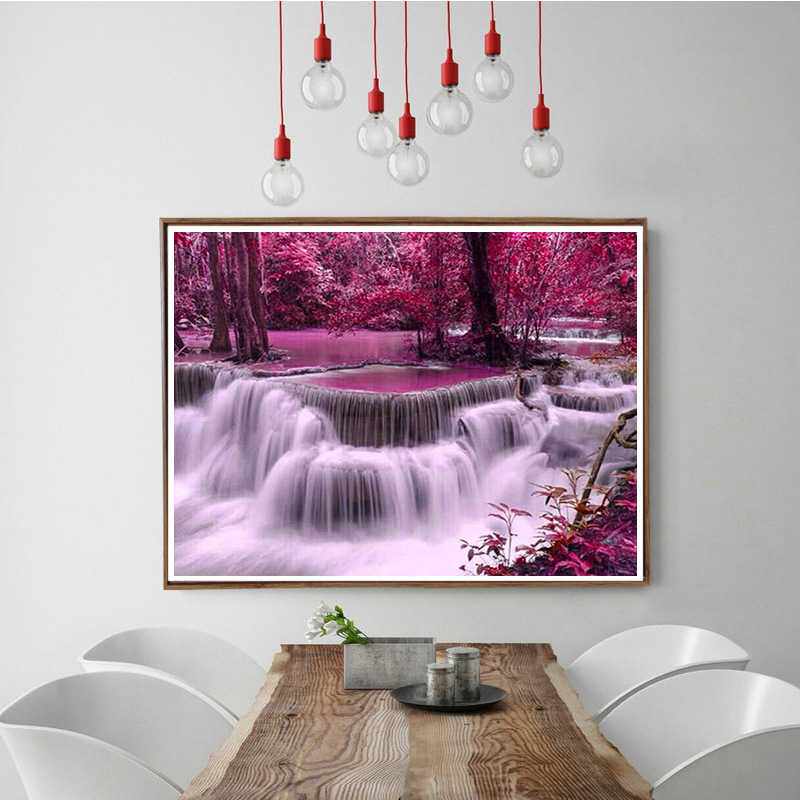 新款直销新款5D钻石画满钻现代简约客厅山水风景瀑布流水生财钻砖