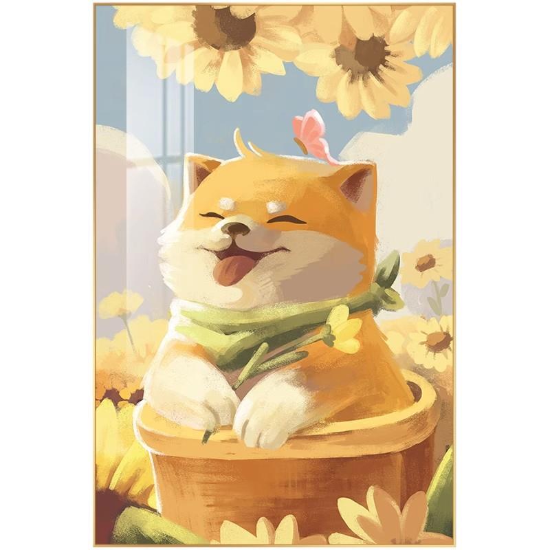 新款直销可爱狗狗装饰画柴犬向日葵温馨解压客厅壁画落地画萌宠创