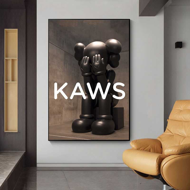新款直销KAWS挂画大幅巨幅落地画轻奢现代简约装饰画玄关竖版过道