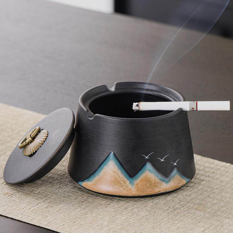 新款直销粗陶烟灰缸创意个性陶瓷烟缸家用复古中式客厅轻奢办公室