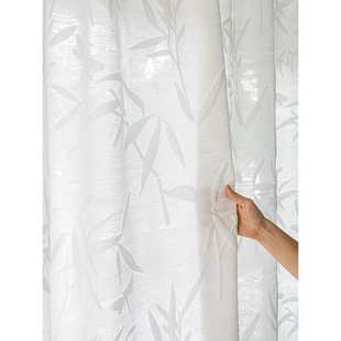 新款直销新中式竹子刺绣纱帘透光不透人窗纱半遮光书房客厅房间隔