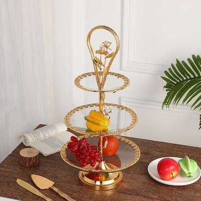新款直销欧式轻奢水果盘家用现代客厅茶几摆件KTV高级感甜品三层