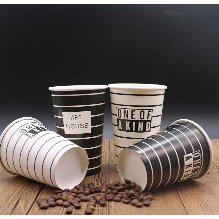 新款直销加厚黑白条纹一次性咖啡奶茶杯豆浆纸杯热饮杯子商用带盖,餐饮具,纸杯,淘宝优惠券,粉丝福利购,淘宝优惠卷