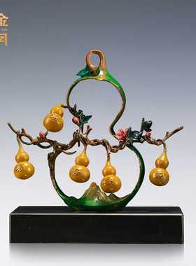 新款直销铜金岁月五福临门葫芦铜摆件客厅电视柜博古架装饰乔迁新