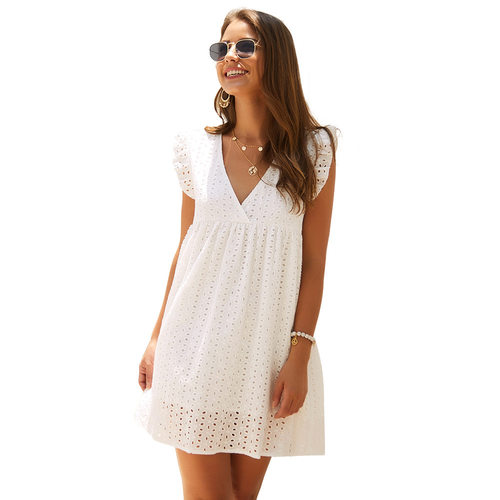 Solid color V-neck sleeveless dress女士纯色V领无袖宽松连衣裙