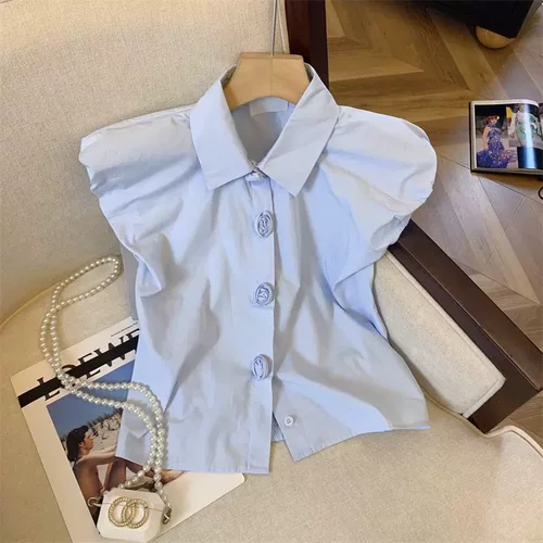 Flying sleeve lapel long sleeved shirt女士飞飞袖翻领长袖衬衫