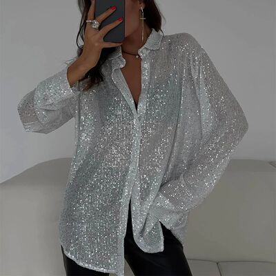 Women's shiny collared long sleeved shirt 亮面翻领长袖衬衫女