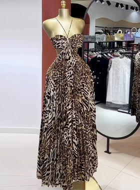 Printed strapless sleeveless dress女士印花抹胸无袖露腰连衣裙